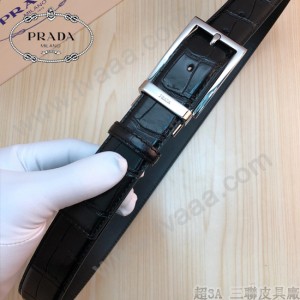 PRADA皮帶-2-03  普拉達原單牛皮鱷魚紋皮帶