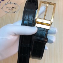 PRADA皮帶-2-04  普拉達原單牛皮鱷魚紋皮帶