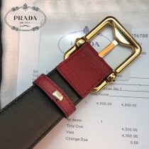 PRADA皮帶-3-02  普拉達原單牛皮細十字紋皮帶