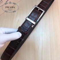 PRADA皮帶-2-02  普拉達原單牛皮鱷魚紋皮帶