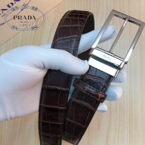 PRADA皮帶-2-02  普拉達原單牛皮鱷魚紋皮帶