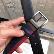 PRADA 普拉達 原單頭層牛皮雙色十字紋拼接紋面-001