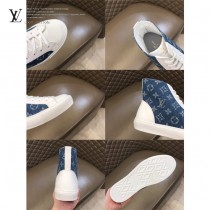 LV 限定款牛仔布配小牛皮高幫帆布鞋