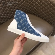 LV 限定款牛仔布配小牛皮高幫帆布鞋
