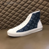 LV 限定款牛仔布配小牛皮高幫帆布鞋