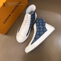 LV 限定款牛仔布配小牛皮高幫帆布鞋