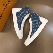 LV 限定款牛仔布配小牛皮高幫帆布鞋
