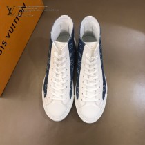 LV 限定款牛仔布配小牛皮高幫帆布鞋