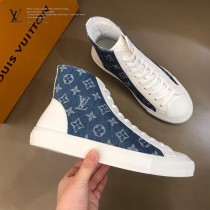 LV 限定款牛仔布配小牛皮高幫帆布鞋