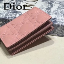DIOR迪奧 編號0011-05原版皮新款Lady Dior藤格紋漆皮革翻蓋式卡套