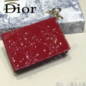 DIOR迪奧 編號0011-06原版皮新款Lady Dior藤格紋漆皮革翻蓋式卡套