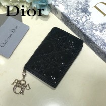 DIOR迪奧 編號0011-07原版皮新款Lady Dior藤格紋漆皮革翻蓋式卡套