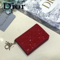 DIOR迪奧 編號0011-06原版皮新款Lady Dior藤格紋漆皮革翻蓋式卡套