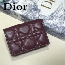 DIOR迪奧 編號0011-02原版皮新款Lady Dior藤格紋漆皮革翻蓋式卡套