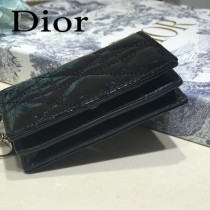 DIOR迪奧 編號0011-07原版皮新款Lady Dior藤格紋漆皮革翻蓋式卡套