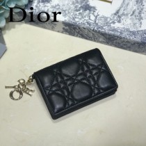 DIOR迪奧 編號0011-04原版皮新款Lady Dior藤格紋漆皮革翻蓋式卡套