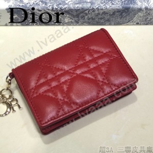 DIOR迪奧 編號0011-03原版皮新款Lady Dior藤格紋漆皮革翻蓋式卡套