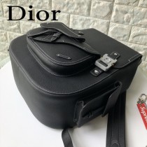 DIOR迪奧原版皮春夏新款 黑色粒面觸感小牛皮和白色縫線肩背包