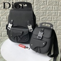 DIOR迪奧原版皮春夏新款 黑色粒面觸感小牛皮和白色縫線肩背包