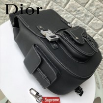 DIOR迪奧原版皮春夏新款 黑色粒面觸感小牛皮和白色縫線肩背包