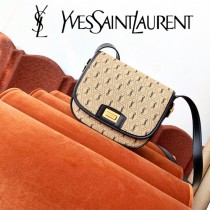 YSL-04 YSL聖羅蘭新款原版皮 小號馬鞍帆布挎包