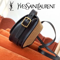 YSL-04 YSL聖羅蘭新款原版皮 小號馬鞍帆布挎包