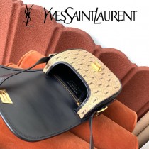 YSL-04 YSL聖羅蘭新款原版皮 小號馬鞍帆布挎包