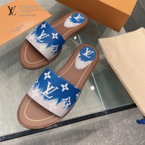 LV-01  路易威登 最高版本經典超級糖果色最新老花布料厚底涼拖