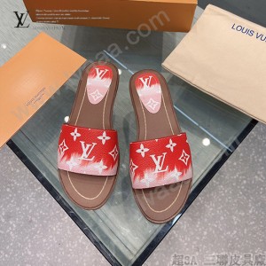 LV-02  路易威登 最高版本經典超級糖果色最新老花布料厚底涼拖