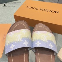 LV-03  路易威登 最高版本經典超級糖果色最新老花布料厚底涼拖