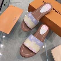 LV-03  路易威登 最高版本經典超級糖果色最新老花布料厚底涼拖