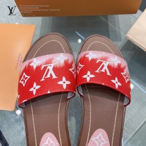 LV-02  路易威登 最高版本經典超級糖果色最新老花布料厚底涼拖