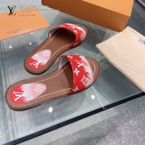 LV-02  路易威登 最高版本經典超級糖果色最新老花布料厚底涼拖