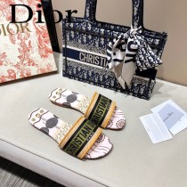 Dior-09  代購頂級春夏膠囊系列立體刺繡度假平底字母拖