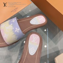 LV-03  路易威登 最高版本經典超級糖果色最新老花布料厚底涼拖