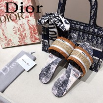 Dior-07  代購頂級春夏膠囊系列立體刺繡度假平底字母拖