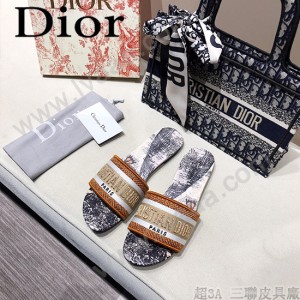 Dior-07  代購頂級春夏膠囊系列立體刺繡度假平底字母拖