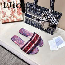 Dior-13  代購頂級春夏膠囊系列立體刺繡度假平底字母拖