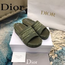 Christian Dior-05  20ss老花刺繡棉布拖鞋