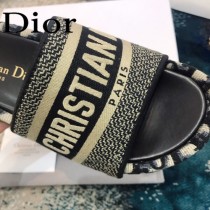 Christian Dior-04  20ss老花刺繡棉布拖鞋