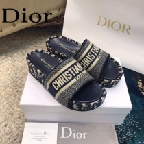 Christian Dior-02  20ss老花刺繡棉布拖鞋