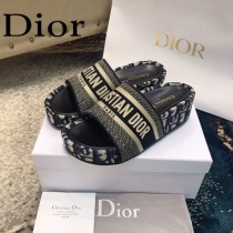 Christian Dior-04  20ss老花刺繡棉布拖鞋