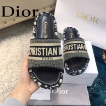 Christian Dior-04  20ss老花刺繡棉布拖鞋