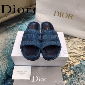 Christian Dior-03  20ss老花刺繡棉布拖鞋