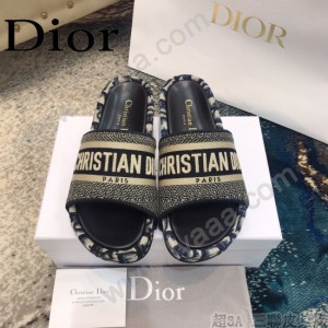 Christian Dior-04  20ss老花刺繡棉布拖鞋