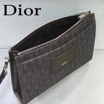 DIOR-01 迪奧原版皮全新Oblique 帆布和黑色粒面觸感小牛皮手拿包
