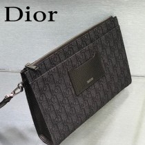 DIOR-01 迪奧原版皮全新Oblique 帆布和黑色粒面觸感小牛皮手拿包