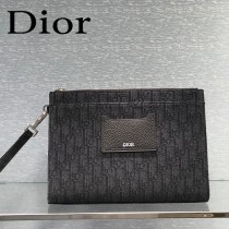 DIOR-01 迪奧原版皮全新Oblique 帆布和黑色粒面觸感小牛皮手拿包