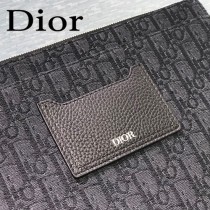 DIOR-01 迪奧原版皮全新Oblique 帆布和黑色粒面觸感小牛皮手拿包