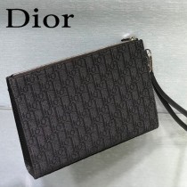 DIOR-01 迪奧原版皮全新Oblique 帆布和黑色粒面觸感小牛皮手拿包